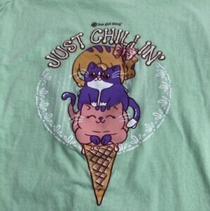 It's A Girl Thing Green 'Just Chillin' Cat Ice Cream Tee